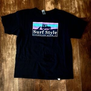 Surf Style Black Tee with Vibrant Graphic Youth Large